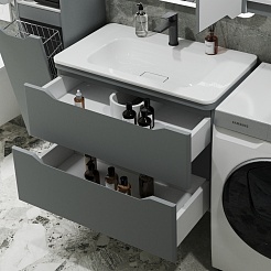 Style Line Тумба с раковиной Марелла 80 Люкс Plus антискрейтч подвесная серая матовая – фотография-3